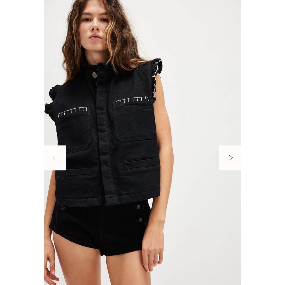 Seventy + Mochi Pablo Crop Vest Women M Black Denim Anthropologie Free People - Picture 4 of 13